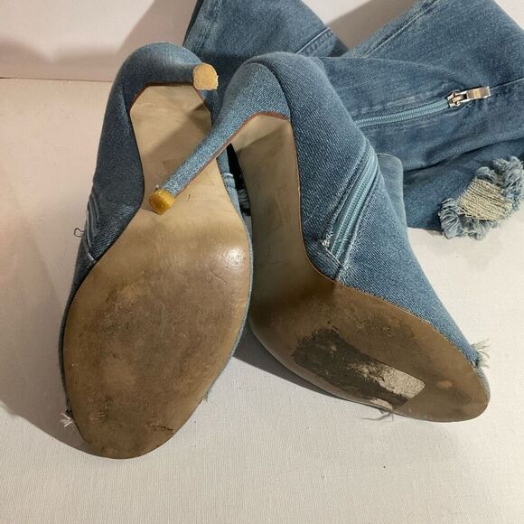 Lola Shoetique Denim Open Toe, High Heel , knee High Boots size 7 - Picture 7 of 12